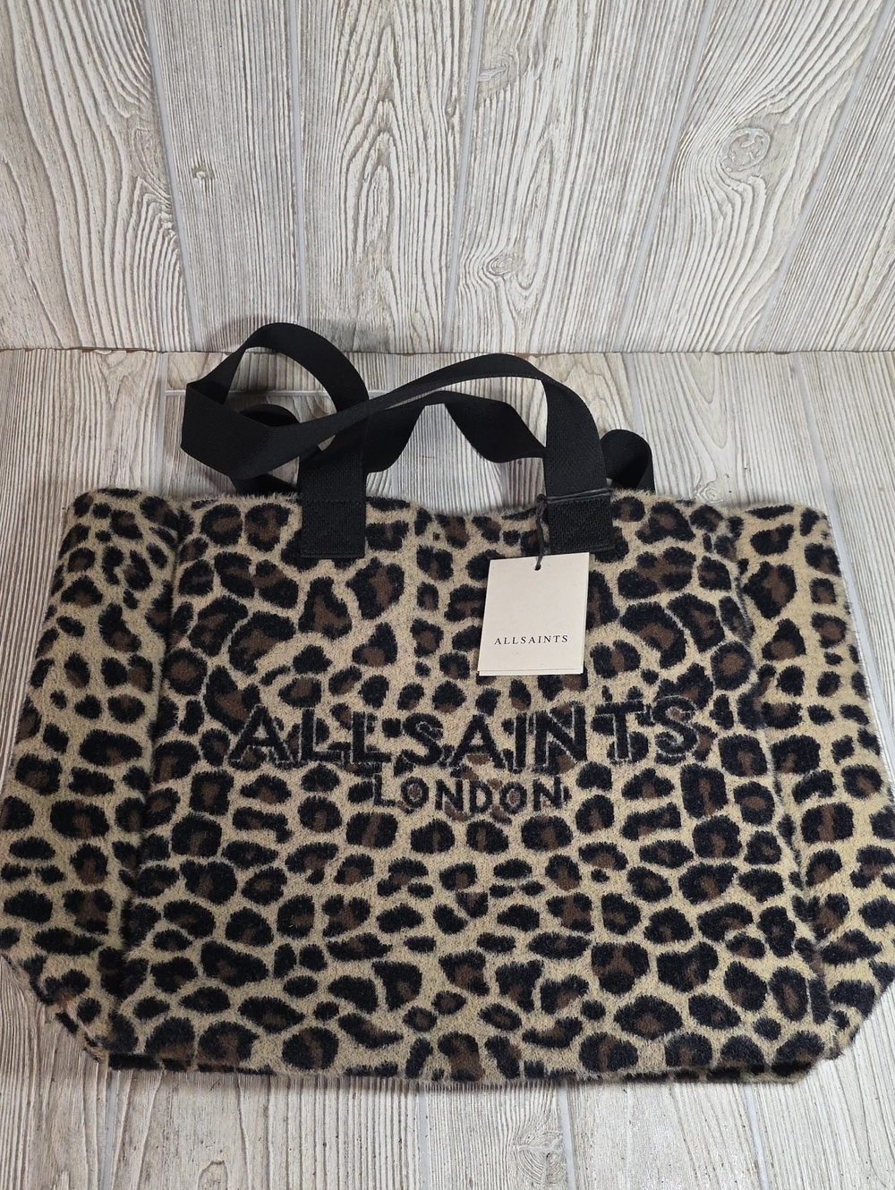 ALLSaints Izzy Fuzzy Leopard Print Tote Bag NWT